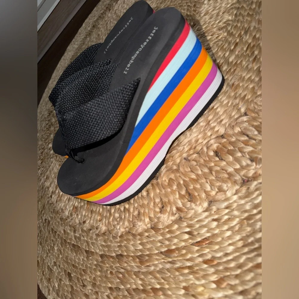 Rare Jeffrey Campbell black rainbow platform y2k 90s sandal spring casual $200